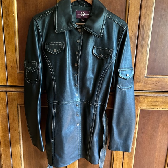 Leather Coat with Belt - Picture 3 of 4